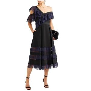 Self-portrait black/blue off shoulder midi dress